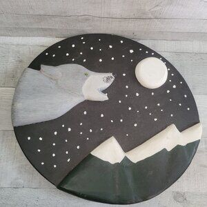 Handcrafted Wooden Wall Art: Wolf Howling At Moon Over Mountains